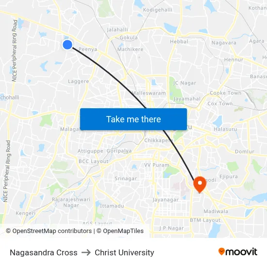 Nagasandra Cross to Christ University map