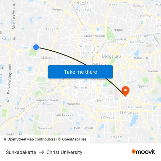Sunkadakatte to Christ University map