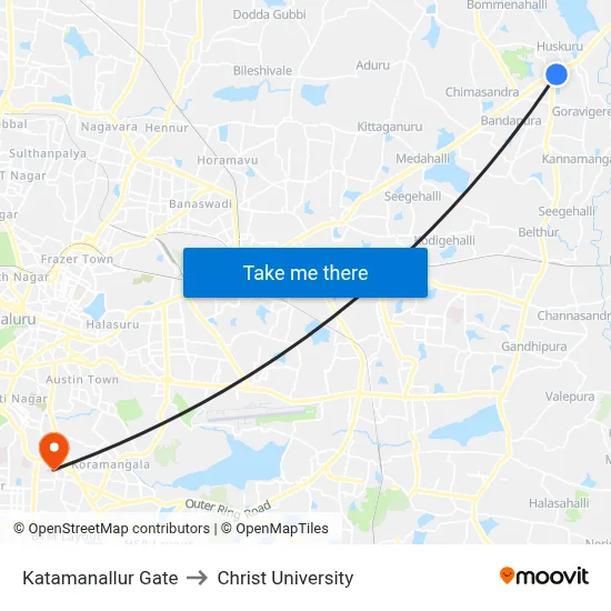 Katamanallur Gate to Christ University map