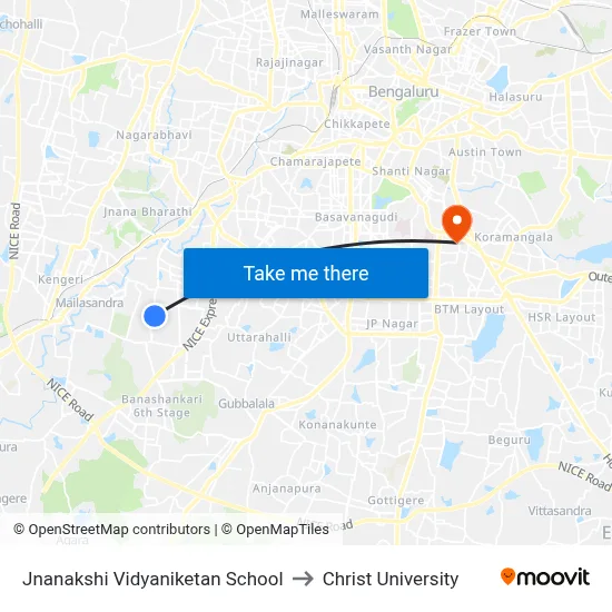 Jnanakshi Vidyaniketan School to Christ University map