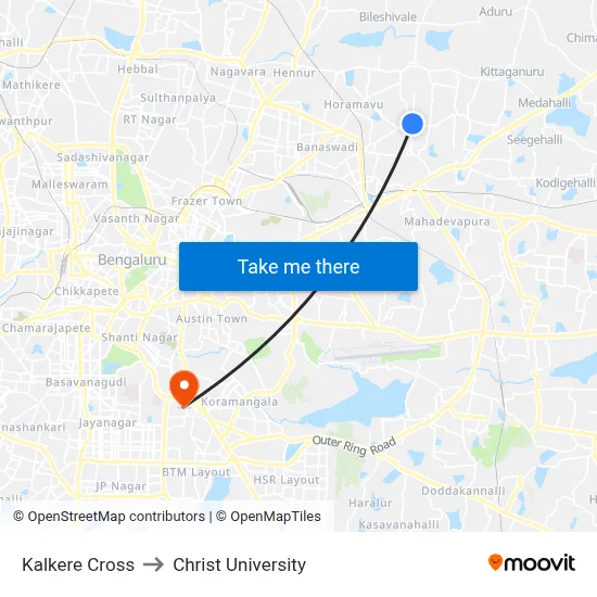 Kalkere Cross to Christ University map