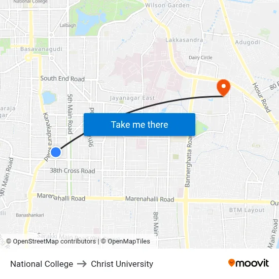National College to Christ University map