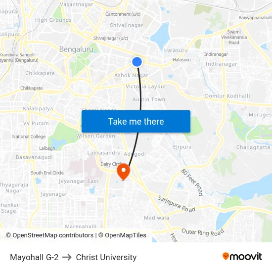 Mayohall G-2 to Christ University map