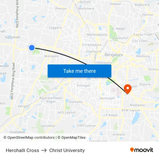 Herohalli Cross to Christ University map