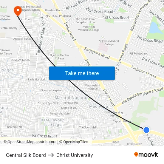 Central Silk Board to Christ University map