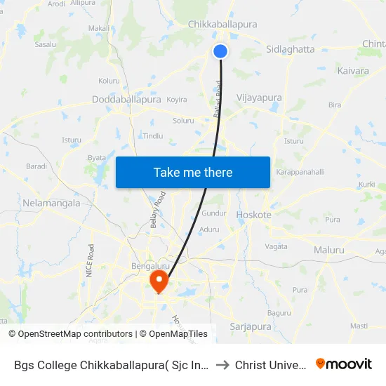 Bgs College Chikkaballapura( Sjc Institute) to Christ University map