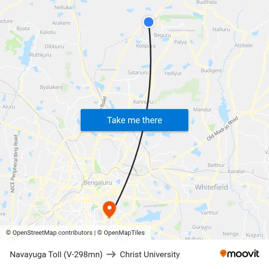 Navayuga Toll (V-298mn) to Christ University map