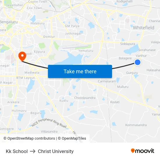 Kk School to Christ University map