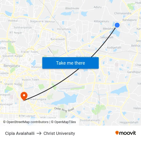 Cipla Avalahalli to Christ University map