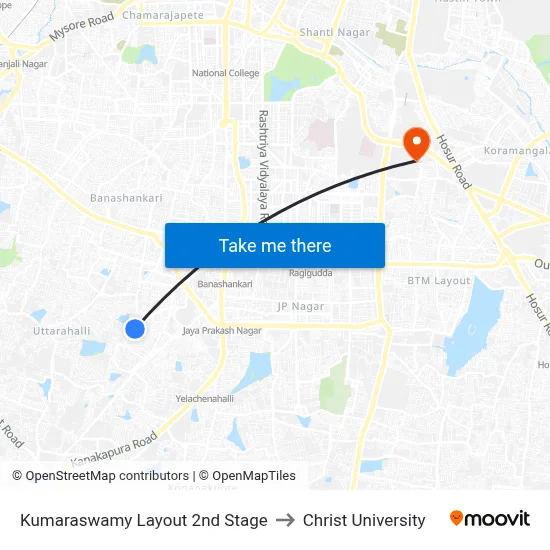Kumaraswamy Layout 2nd Stage to Christ University map