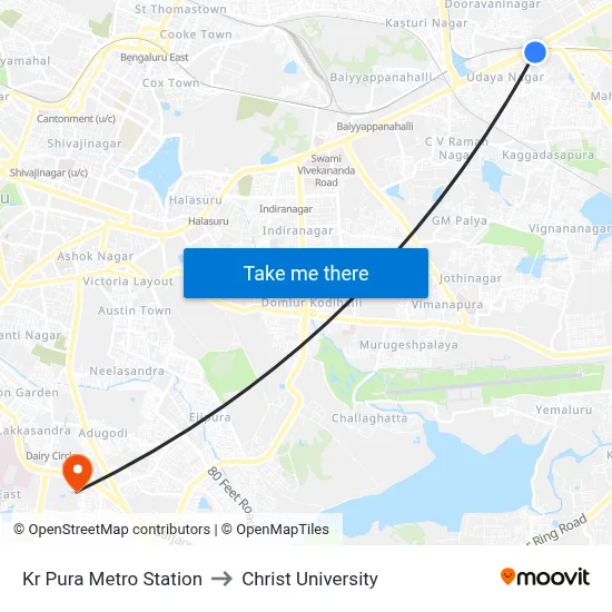 Kr Pura Metro Station to Christ University map