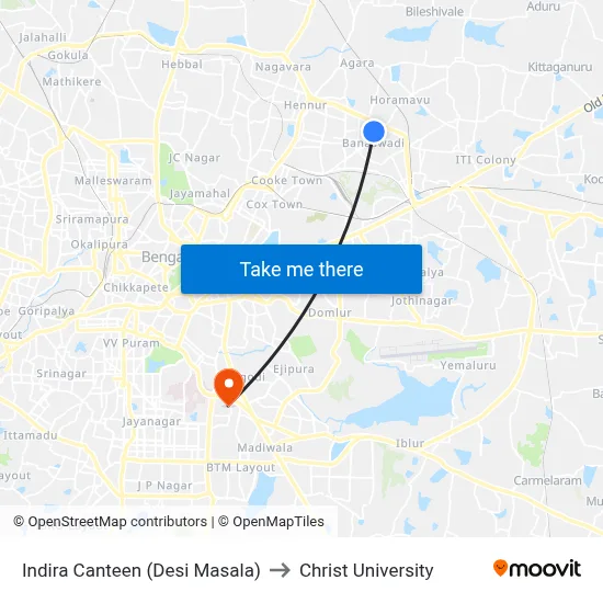 Indira Canteen (Desi Masala) to Christ University map