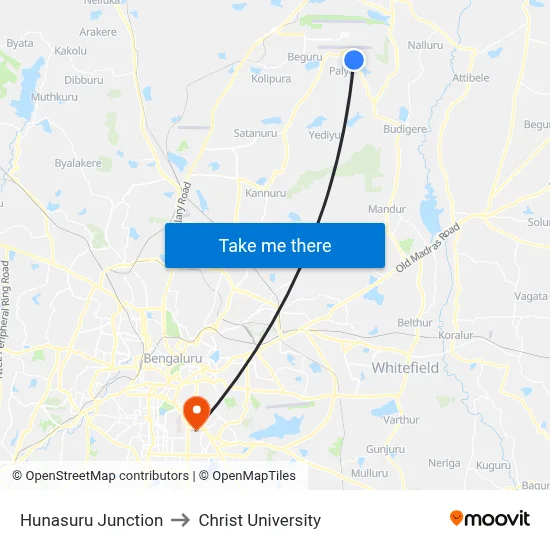 Hunasuru Junction to Christ University map