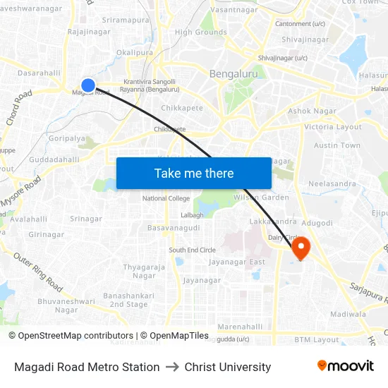 Magadi Road Metro Station to Christ University map