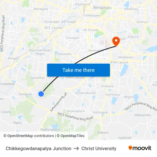 Chikkegowdanapalya Junction to Christ University map