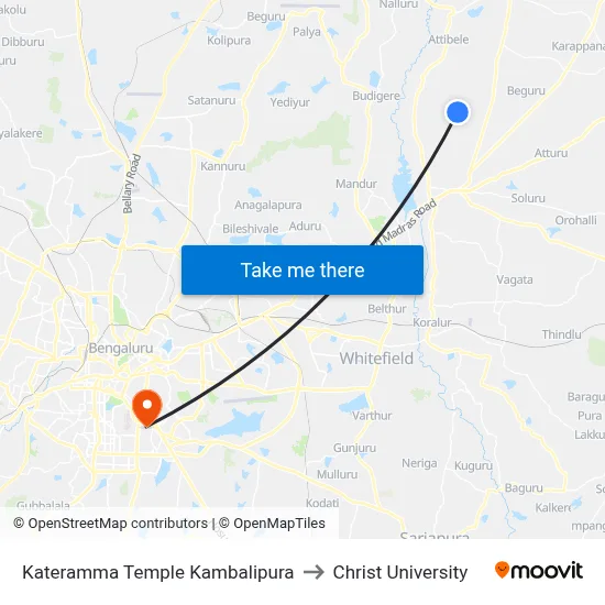 Kateramma Temple Kambalipura to Christ University map