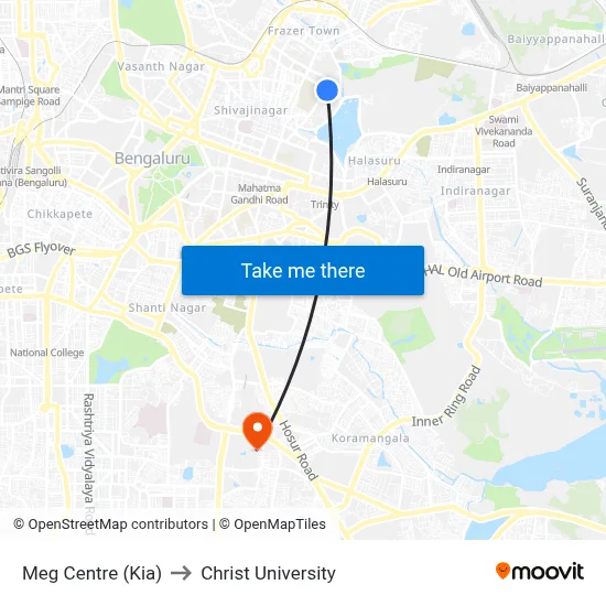 Meg Centre (Kia) to Christ University map