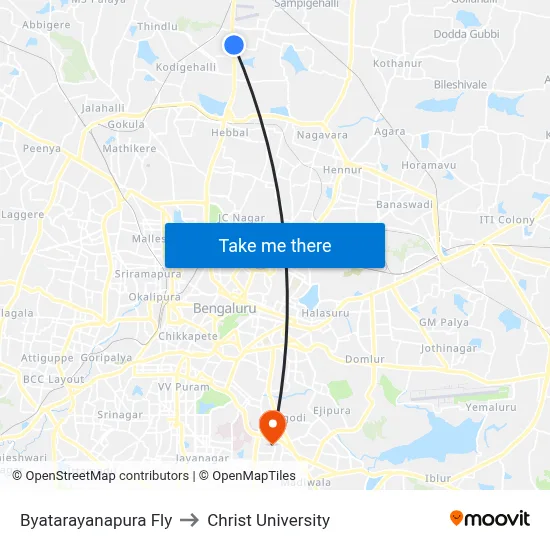 Byatarayanapura Fly to Christ University map