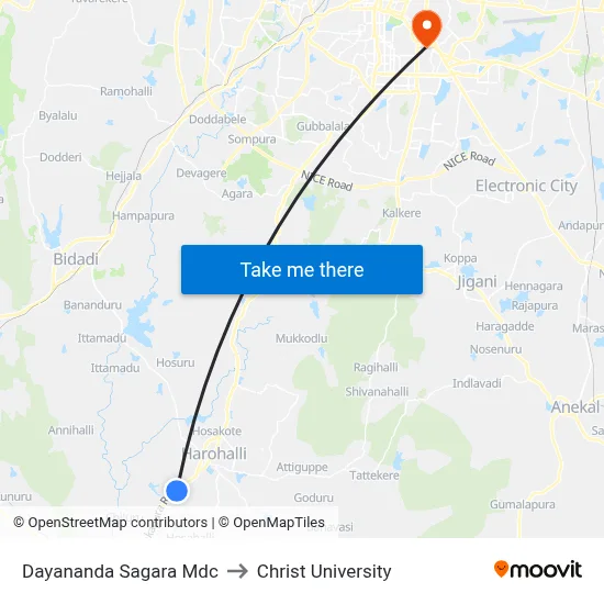 Dayananda Sagara Mdc to Christ University map