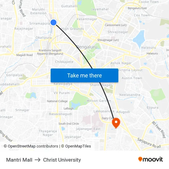 Mantri Mall to Christ University map