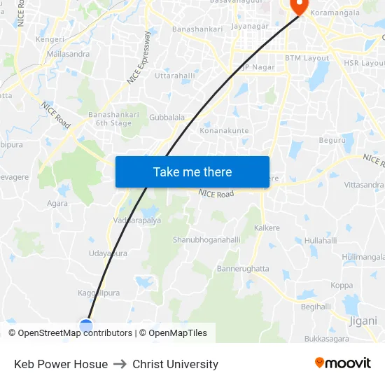 Keb Power Hosue to Christ University map