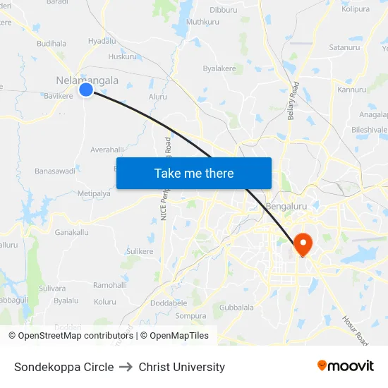 Sondekoppa Circle to Christ University map