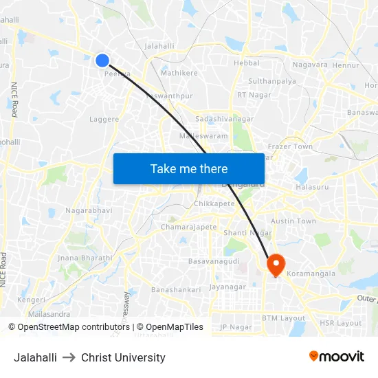 Jalahalli to Christ University map