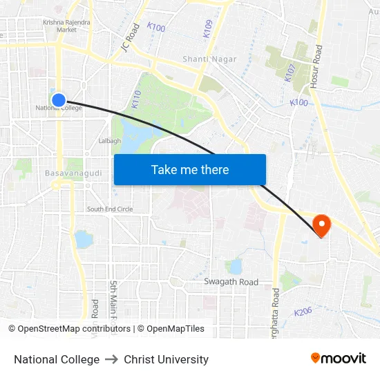 National College to Christ University map