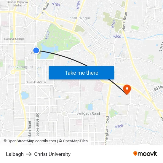 Lalbagh to Christ University map