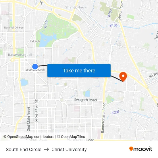 South End Circle to Christ University map