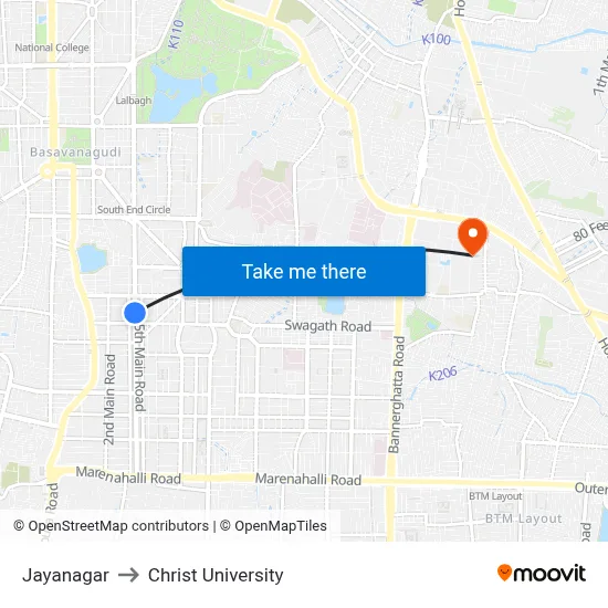 Jayanagar to Christ University map