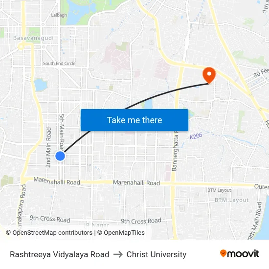 Rashtreeya Vidyalaya Road to Christ University map