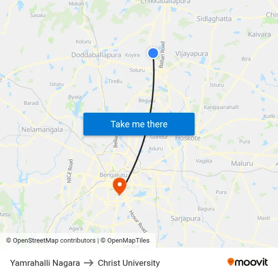 Yamrahalli Nagara to Christ University map