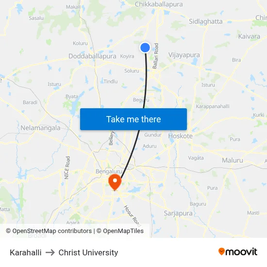 Karahalli to Christ University map