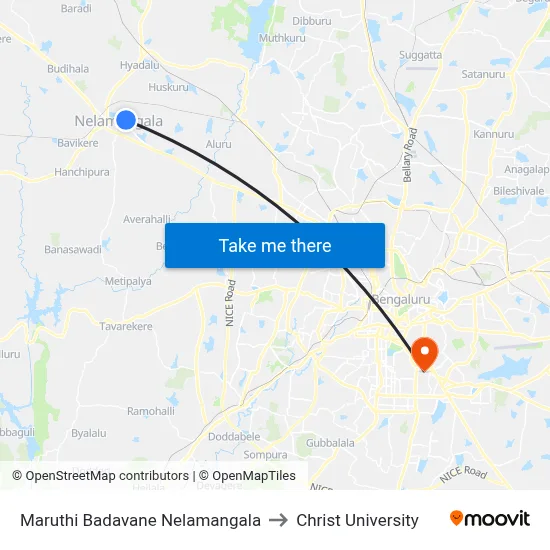 Maruthi Badavane Nelamangala to Christ University map