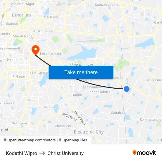 Kodathi Wipro to Christ University map