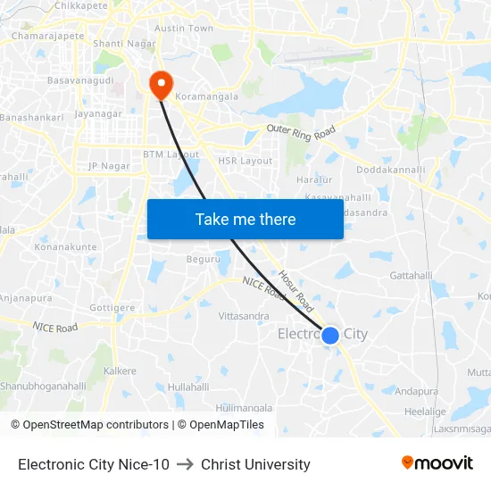 Electronic City Nice-10 to Christ University map