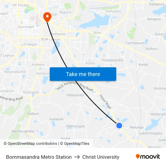 Bommasandra Metro Station to Christ University map