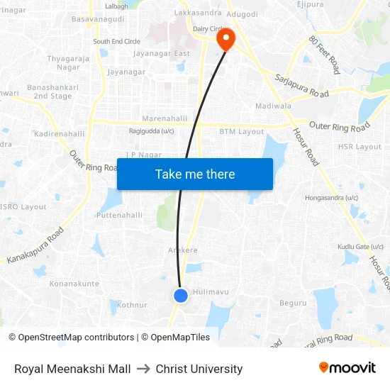 Royal Meenakshi Mall to Christ University map