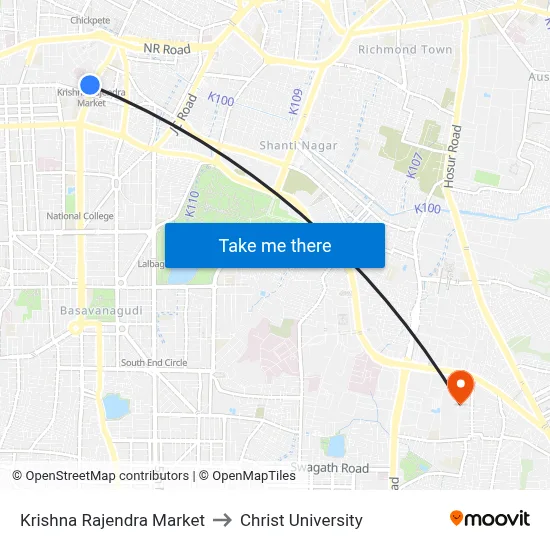 Krishna Rajendra Market to Christ University map