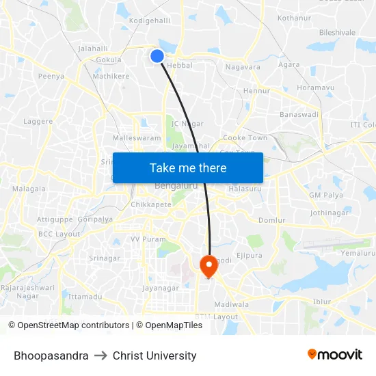 Bhoopasandra to Christ University map