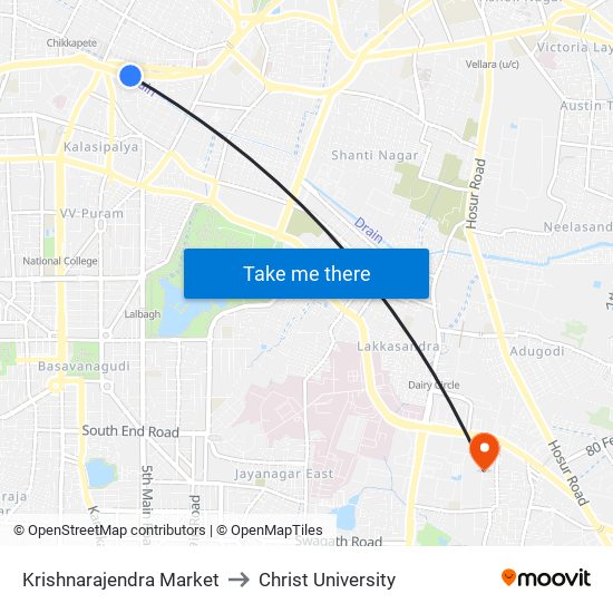 Krishnarajendra Market to Christ University map