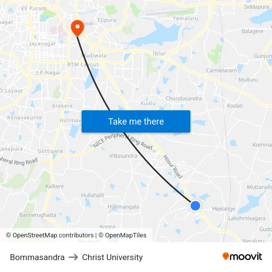 Bommasandra to Christ University map