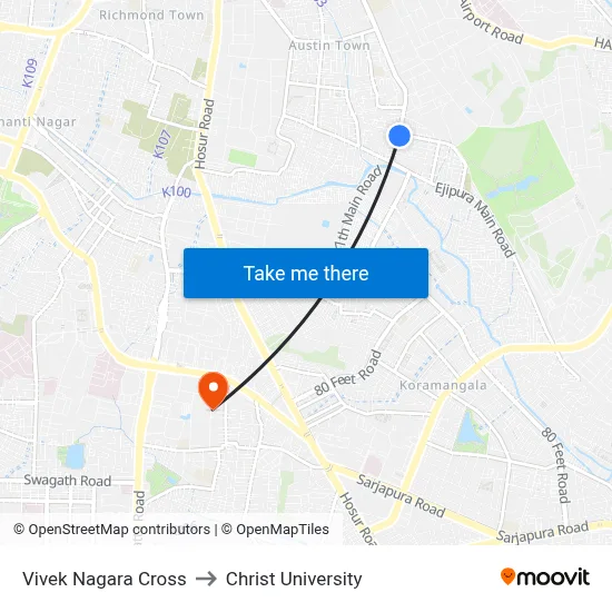 Vivek Nagara Cross to Christ University map