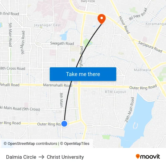 Dalmia Circle to Christ University map