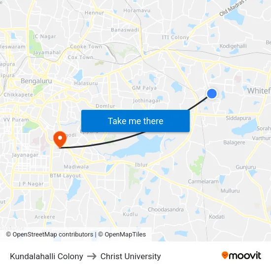 Kundalahalli Colony to Christ University map