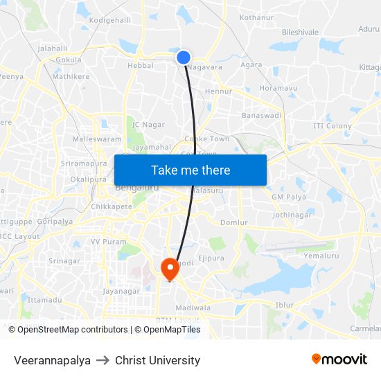 Veerannapalya to Christ University map