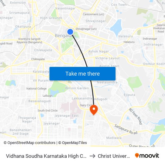 Vidhana Soudha Karnataka High Court to Christ University map