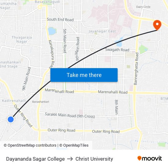 Dayananda Sagar College to Christ University map