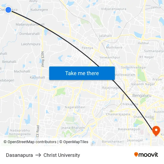Dasanapura to Christ University map